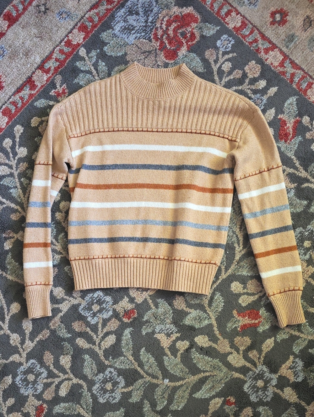 St. Johns Bay Tan Striped Turtleneck Sweater